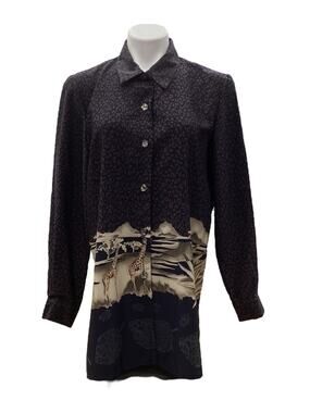 VTG Kemp Collection Women’s Blouse Size M Button Up Long Sleeve Giraffe Print